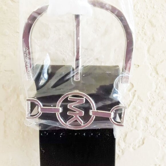 MICHAEL KORS MK Logo Black Charm Buckle Belt Size Large